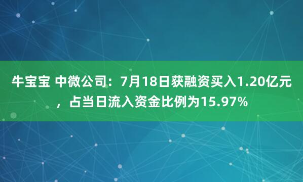牛宝宝 中微公司：7月18日获融资买入1.20亿元，占当日流入资金比例为15.97%