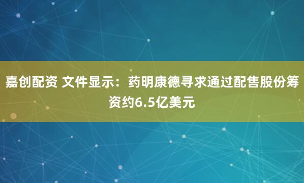 嘉创配资 文件显示：药明康德寻求通过配售股份筹资约6.5亿美元